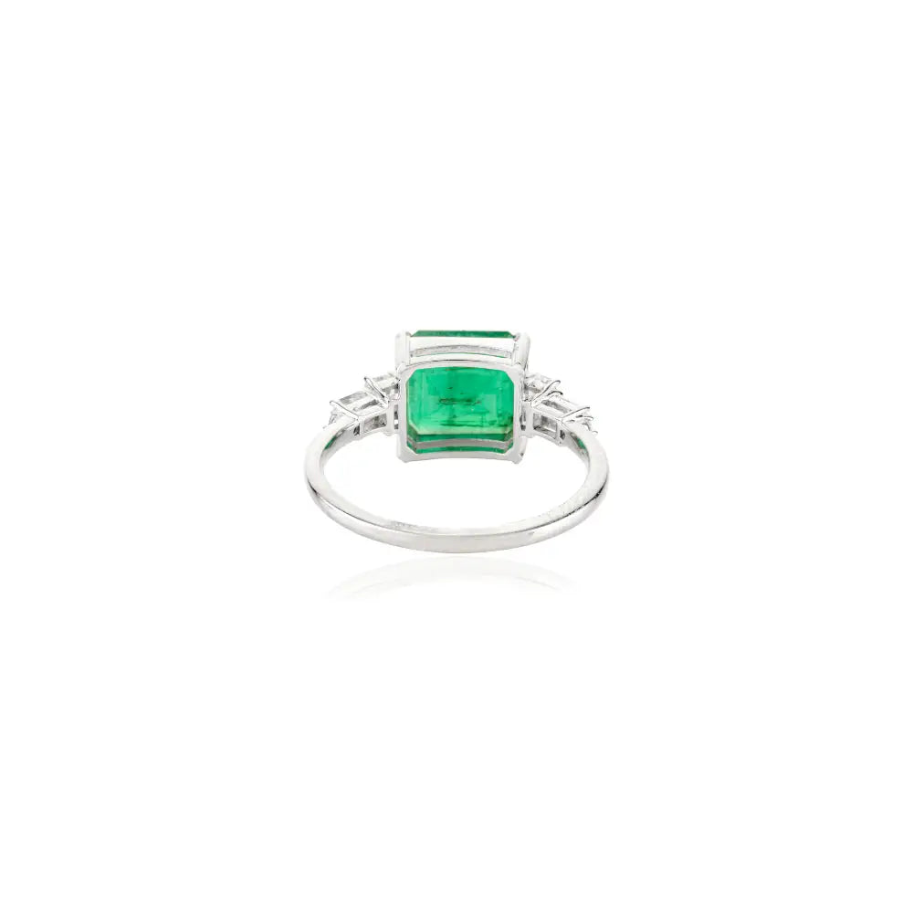 Best Seller Trending Pure K14 White Gold Emerald & Diamond Statement Ring Custom Jewelry