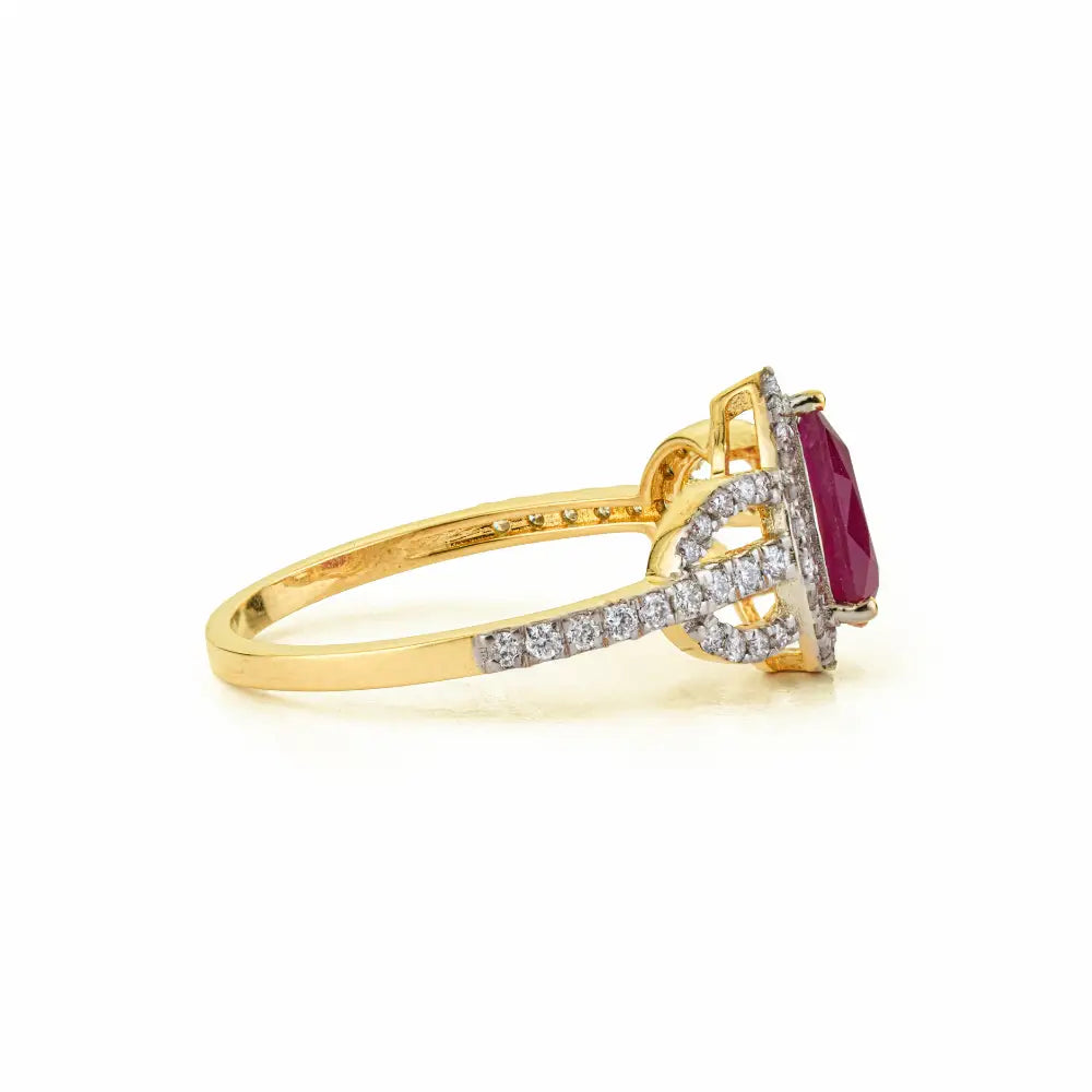 Custom Gemstone Ruby & Diamond 14K Real Yellow Gold Statement Wedding Ring For Women's