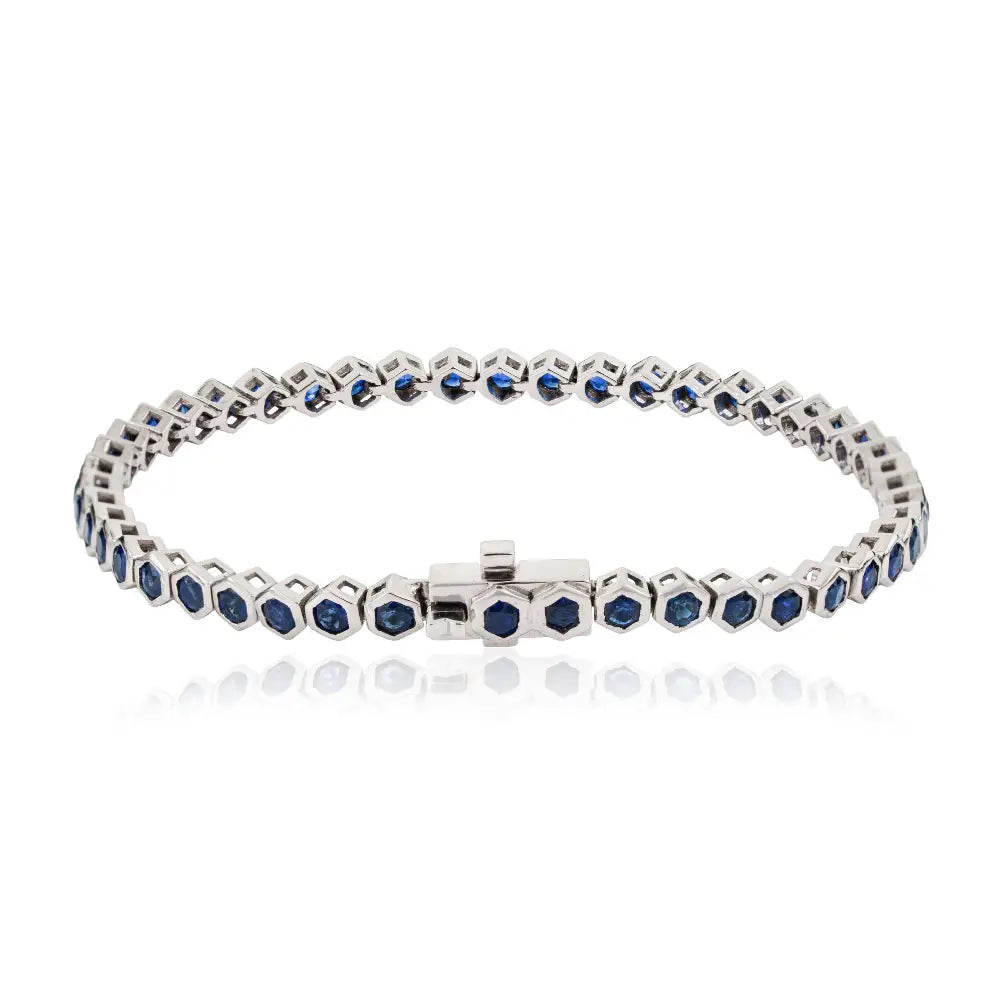 Fine New Collection of Blue Sapphire Stackable Tennis Bracelet Real 14K White Gold Jewelry