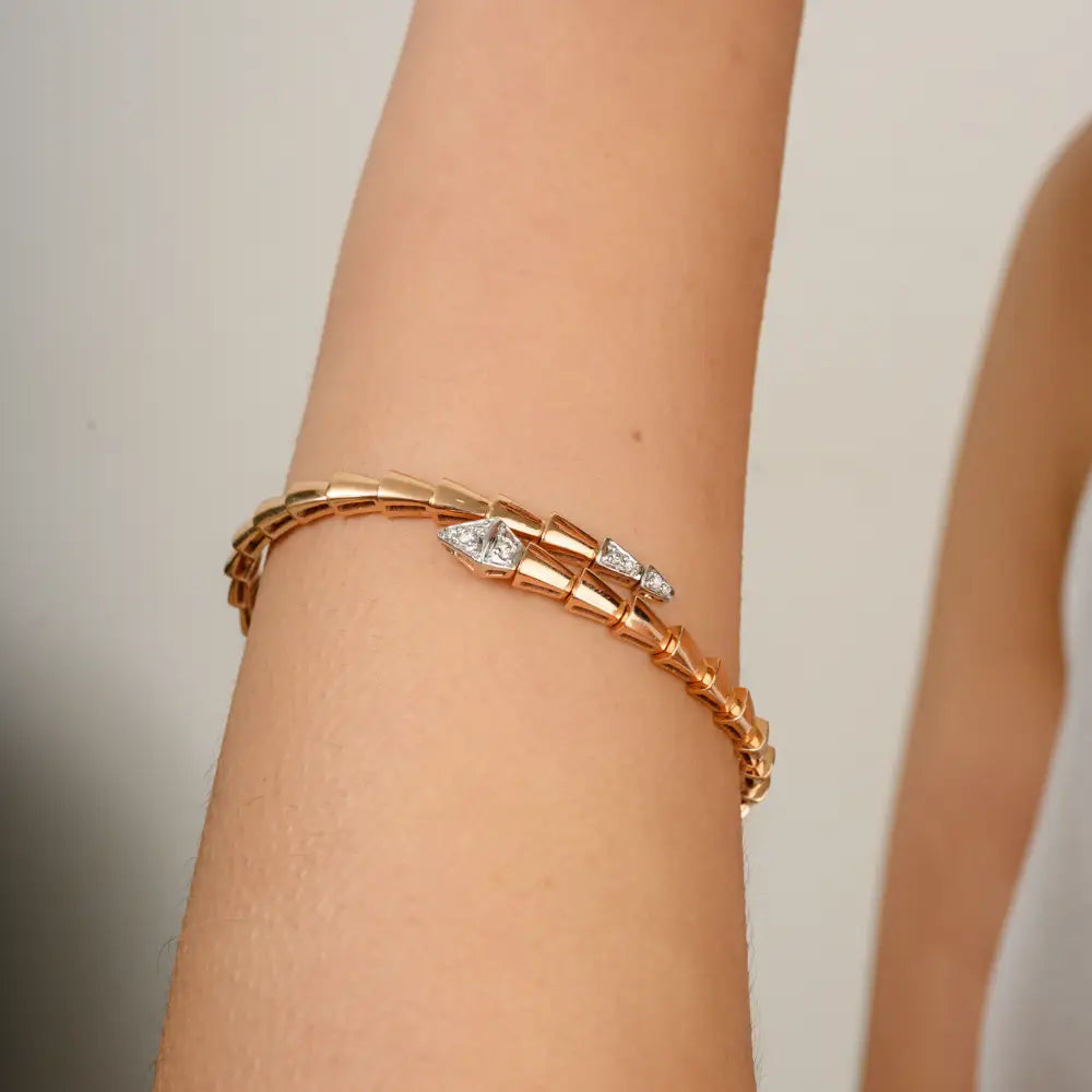 Buy Stylish 18k Rose Gold 100% Natural Diamond Serpenti Cuff Bracelet Unique Jewelry