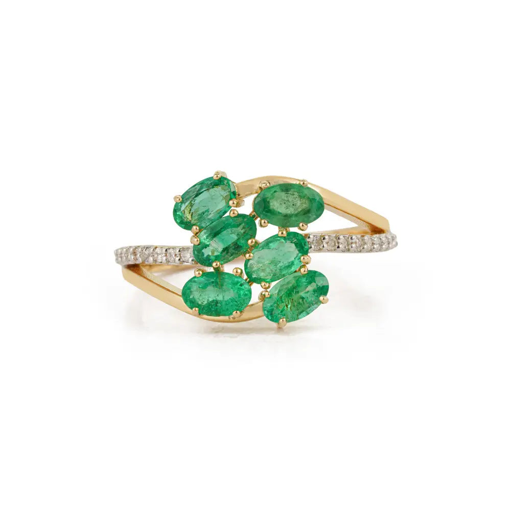Explore Natural Gemstone Emerald & Diamond 14K Solid Yellow Gold Wedding Ring For Women