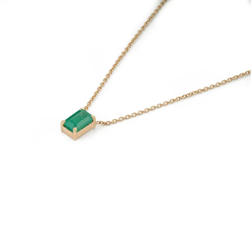 6x4 mm Octagon Cut Emerald Minimal Single Stone Pendant Necklace 18K Solid Gold Jewelry