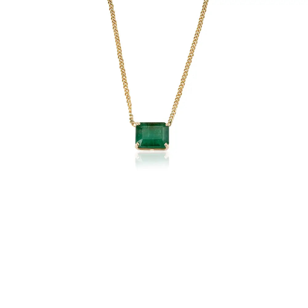 100% Authentic Emerald Curb Link Chain Solitaire Gemstone Pendant Necklace K14 Real Gold