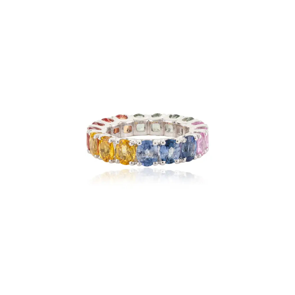 Handcrafted Jewelry Oval Shape Multi Gemstone Gold Eternity Band Ring