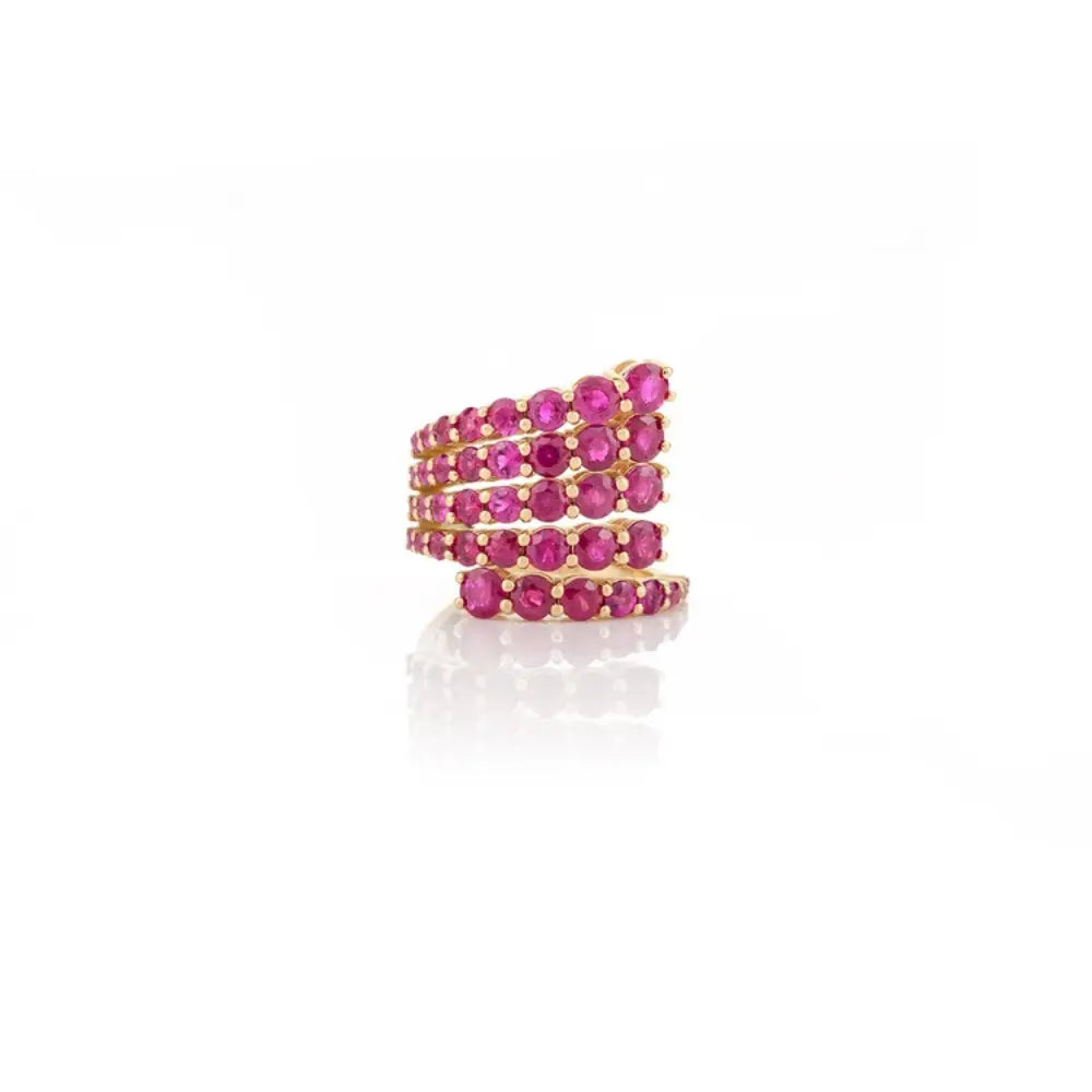 Real Gemstone 18K Solid Yellow Gold Designer Multi Wrap Ruby Cocktail Ring