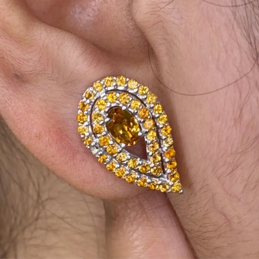 High Grade Jewelry 925 Silver Genuine Citrine Teardrop Stud Earrings Wedding Best Selling Products