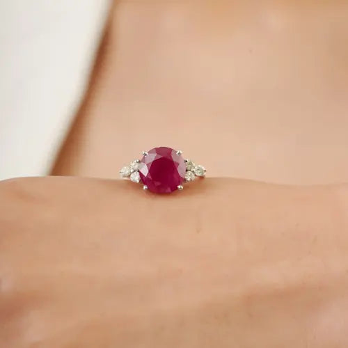 7.2 ct. Round Cut Ruby & Diamond 925 Sterling Silver Ring July Birthstone Fine Jewelry