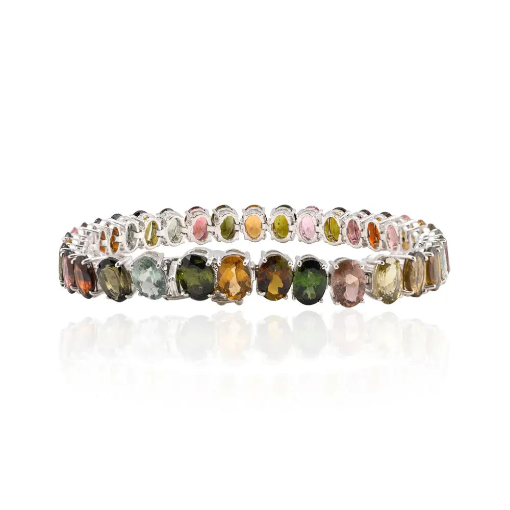 100% Natural Oval Cut Multi Tourmaline Stackable Tennis Bracelet For Wedding Wholesale Fine Jewelry