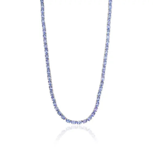 Handcrafted 925 Sterling Silver Oval Tanzanite Gemstone Tennis Necklace For Women's Fine Jewelry