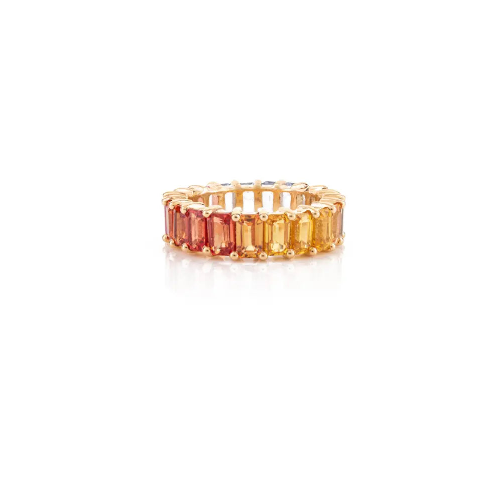 Octagon Shape Multi Gemstone 18K Solid Yellow Gold Full Eternity Band Ring