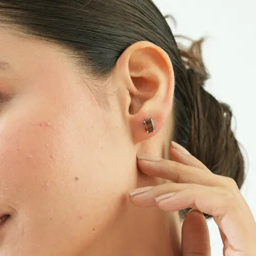 Trendy Minimal Design Octagon Cut Natural Smoky Topaz 925 Sterling Silver Stud Earrings