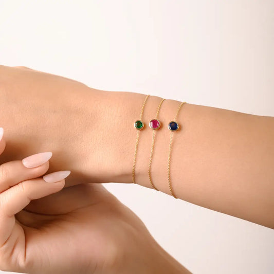 Delicate Minimal 14K Yellow Gold Ruby Gemstone Solitaire Bracelet Latest Trending Jewelry