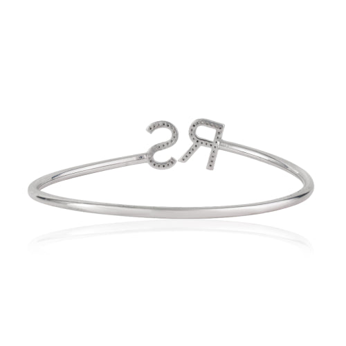 Customisable Initial Letter Pave Set Natural Diamond 925 Silver Open Cuff Bangle For Women