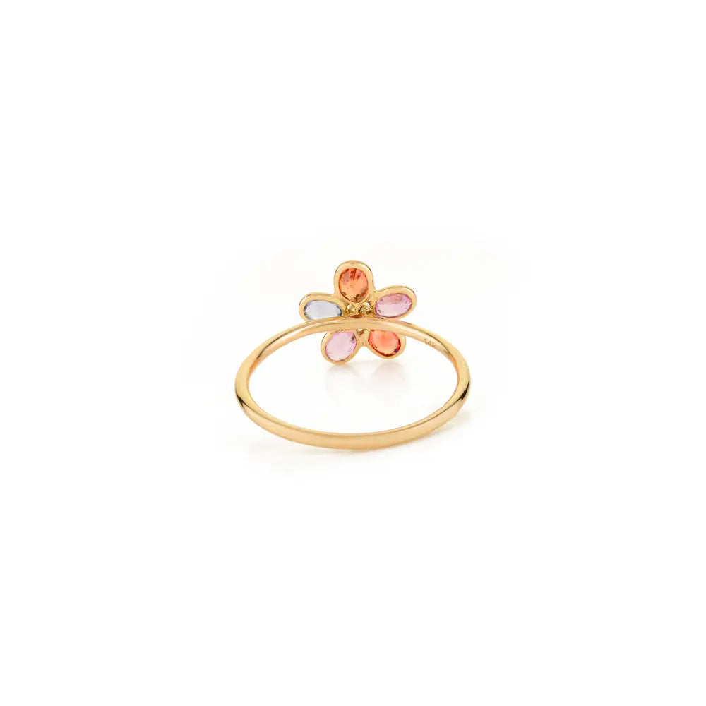 Stacking Design Bezel Set Multi Sapphire Flower Shape Ring Minimal Jewelry 14K Yellow Gold