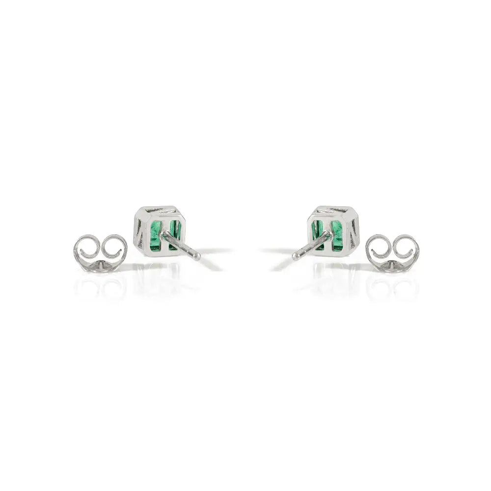 6X5 MM Octagon Gemstone Emerald Minimal Stud Earrings For Daily Wear Unisex 14K Gold