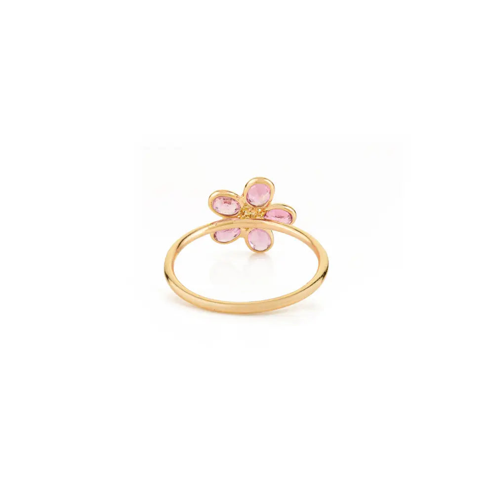 Elegant Design Bezel Set Pink Sapphire Pure 14K Yellow Gold Flower Shape Ring Fine Jewelry