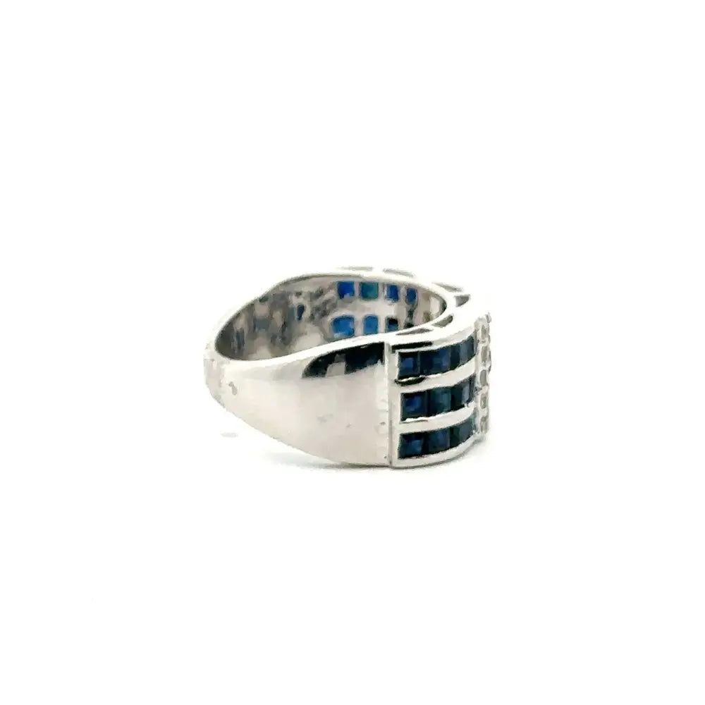 High Grade Jewelry Solid Silver Blue Sapphire & American Diamond Statement Ring For Wedding