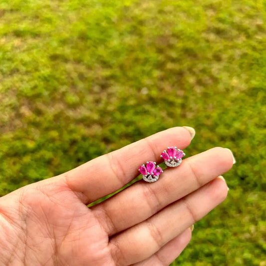 Bulk Jewelry Manufacturer Pear Ruby & Round American Diamond Dainty Stud Earrings Set In Prong & Pave Settings