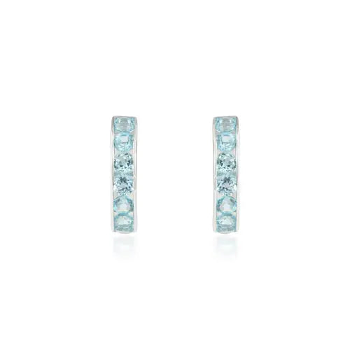 Solid 925 Sterling Silver Natural Round Blue Topaz December Birthstone C Shape Hoop Earrings