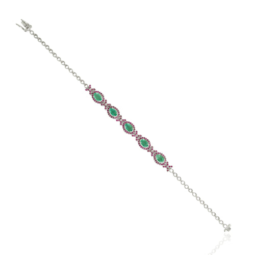 High Quality Natural Emerald & Ruby Gemstone 925 Silver Half Chain Tennis Bracelet