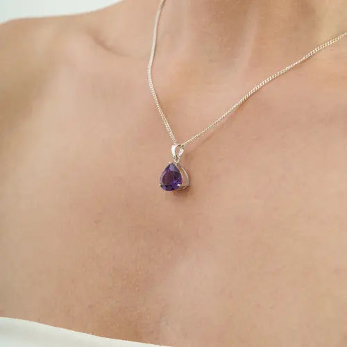 Stunning 925 Sterling Silver 10x10 mm Trillion Cut Natural Amethyst Solitaire Gemstone Pendant
