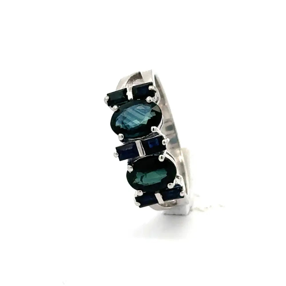 Solid 925 Silver Baguette & Oval Shape Sapphire Index Finger Ring Precious Gemstone Jewelry