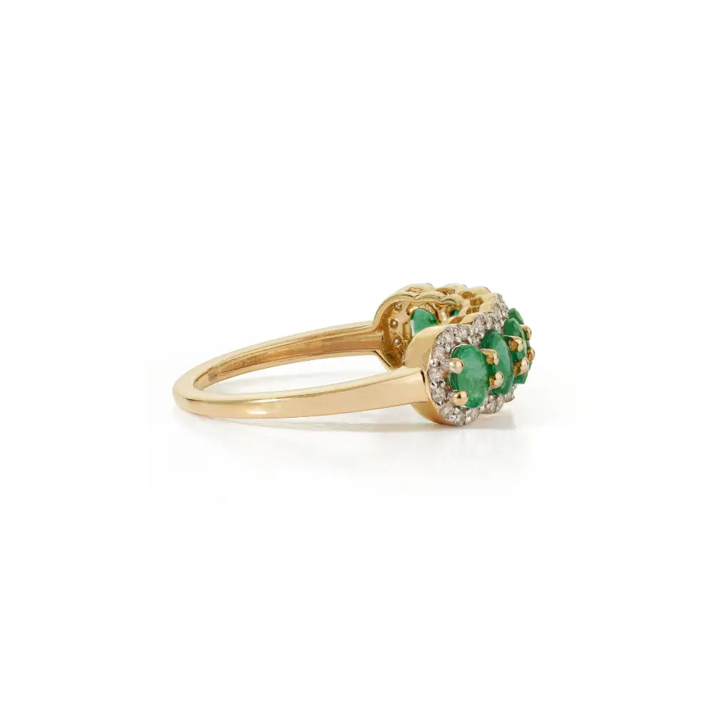 Best Wholesale Price Real Emerald & Diamond 14K Real Yellow Gold Half Eternity Band Ring Wedding Jewelry