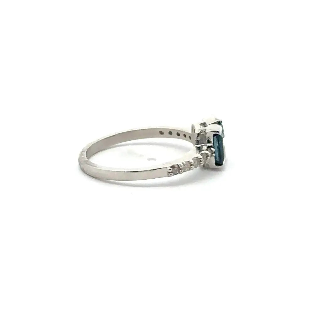 September Birthstone Fine Sapphire & American Diamond Three Stone Ring In 925 Solid Silver