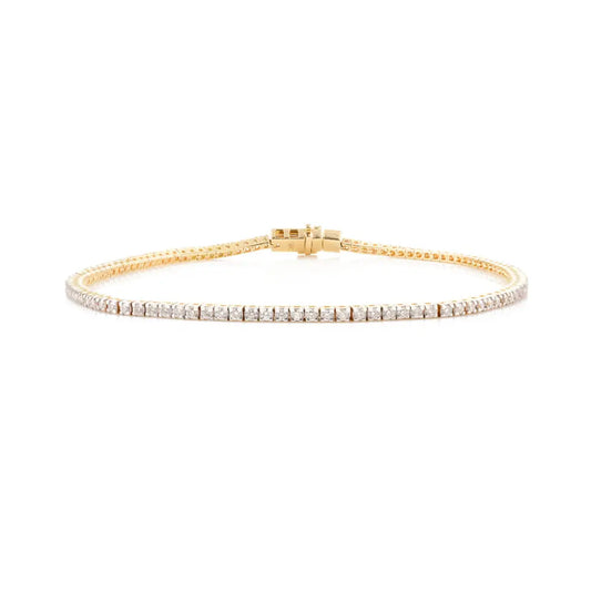 K18 Solid Yellow Gold Round Brilliant Cut Diamond Sleek Stacking Tennis Bracelet April Birthstone
