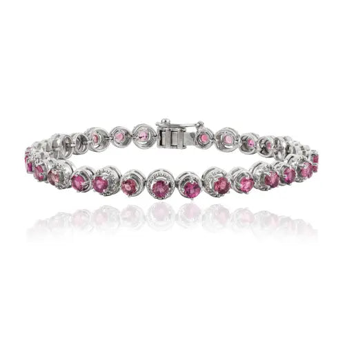 Beautiful Design 925 Sterling Silver Natural Pink Tourmaline Gemstone Tennis Bracelet