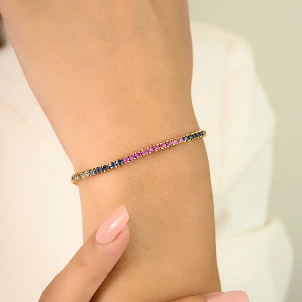 Simple Design Rainbow Multi Sapphire Stackable Tennis Bracelet 18K Gold New Jewelry