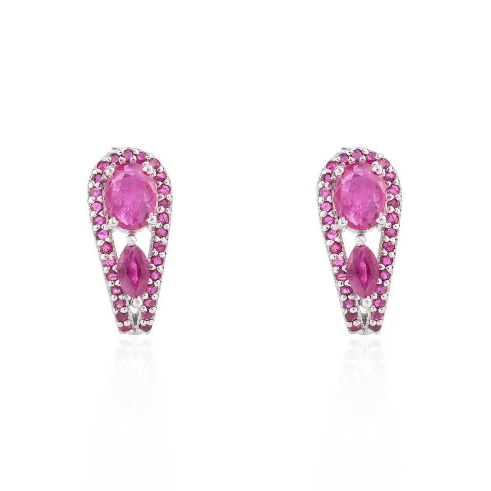 Bulk Order 925 Sterling Silver Natural Mix Shape Ruby Stud Earrings Set In Prong & Pave Setting