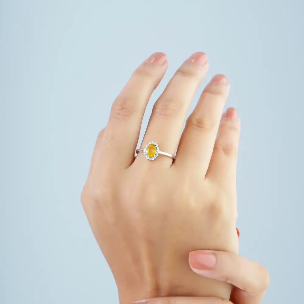 0.85ct. Yellow Sapphire & Diamond Fine Cluster Ring Engagement Jewelry 14K White Gold