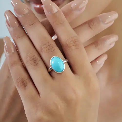 Bezel Set 10x14 mm Oval Shape Turquoise December Birthstone 925 Silver Ring Jewelry