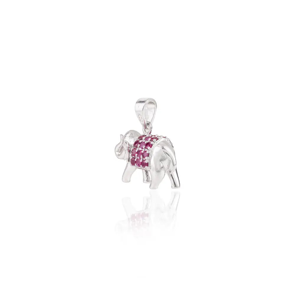 100% Real Round Cut Ruby July Birthstone Elephant Shape Pendant In 925 Sterling Silver For Valentine Day Gift