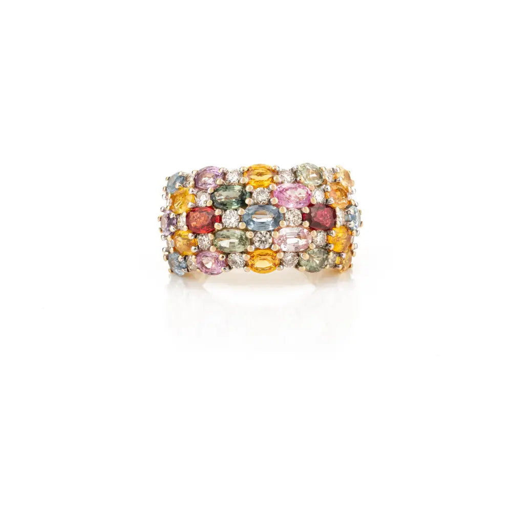 Trending Jewelry Multi Gemstone & Diamond 18K Yellow Gold Designer Ring