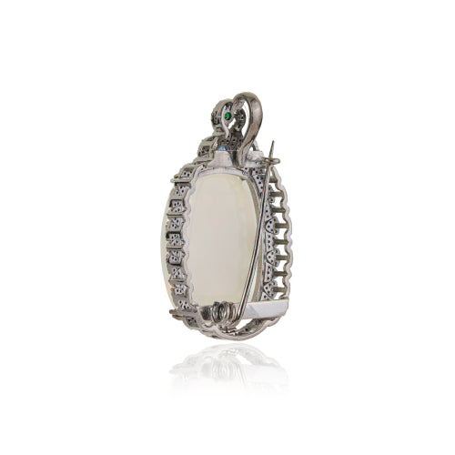 S925 Sterling Silver 18ctw  Oval Opal Emerald Kynite Diamond Brooch Fine Jewelry