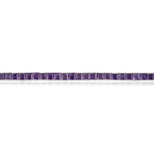 4x4 mm Princess Cut Natural Amethyst Gemstone 925 Silver Tennis Bracelet For Women's