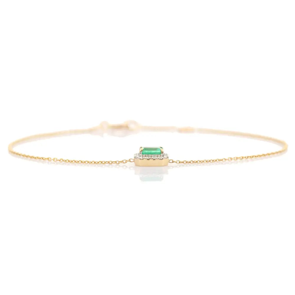 Octagon Emerald & Round Solitaire Halo Bracelet Everyday Stacking Jewelry 14K Gold Jewelry