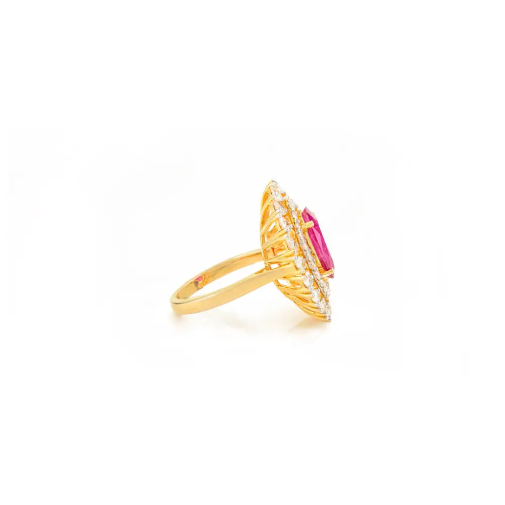 Genuine Ruby & Diamond Solid 14K Yellow Gold Cocktail Ring For Women Party Wear Jewelry