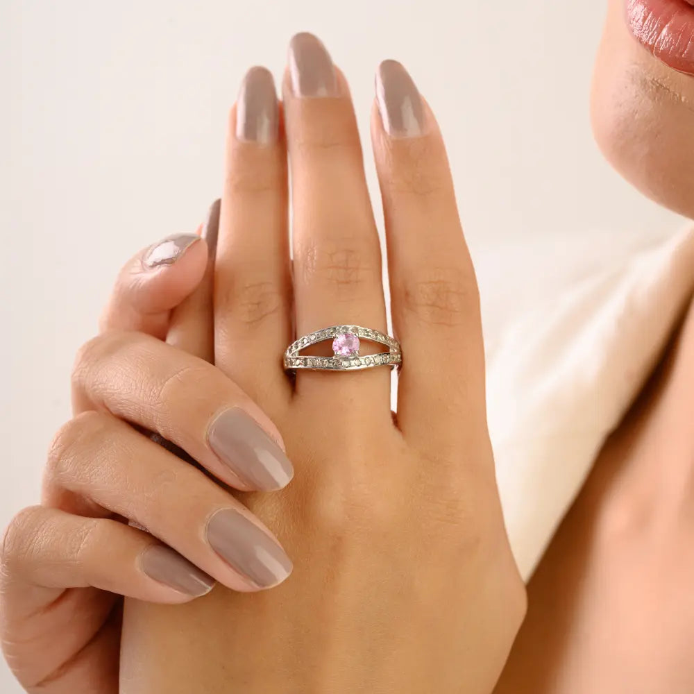 Pink Sapphire Elegant Split Shank 925 Sterling Silver Ring for Women Fine Jewelry
