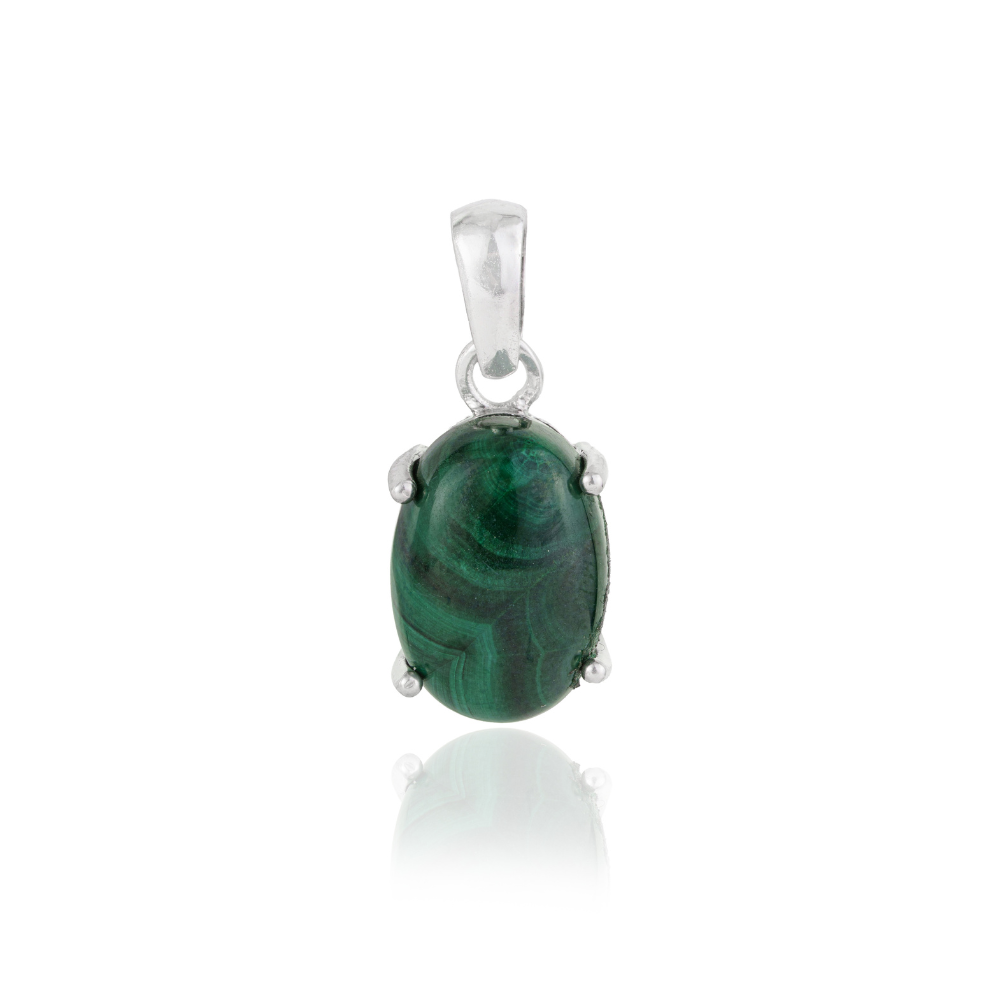10x14mm Natural Malachite Gemstone 925 Sterling Silver Single Stone Pendant For Women's
