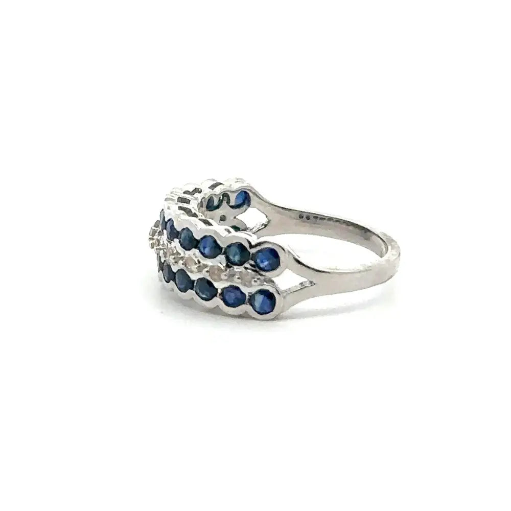 Precious Gemstone Real Sapphire & American Diamond Wedding Band Ring In 925 Sterling Silver