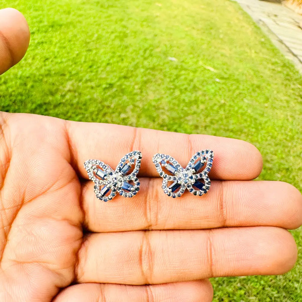 Jewelry Manufacturer Real Blue Sapphire Butterfly Shape Statement Stud Earrings For Wedding