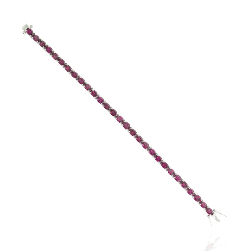 Simple Design Oval Cut Natural Rhodolite Gemstone 925 Silver Tennis Bracelet For Women