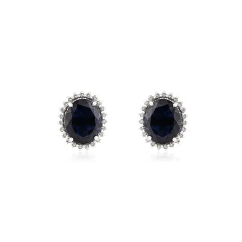 Stunning 925 Sterling Silver Natural Iolite Gemstone Halo Diamond Fine Studs Earrings For Women's