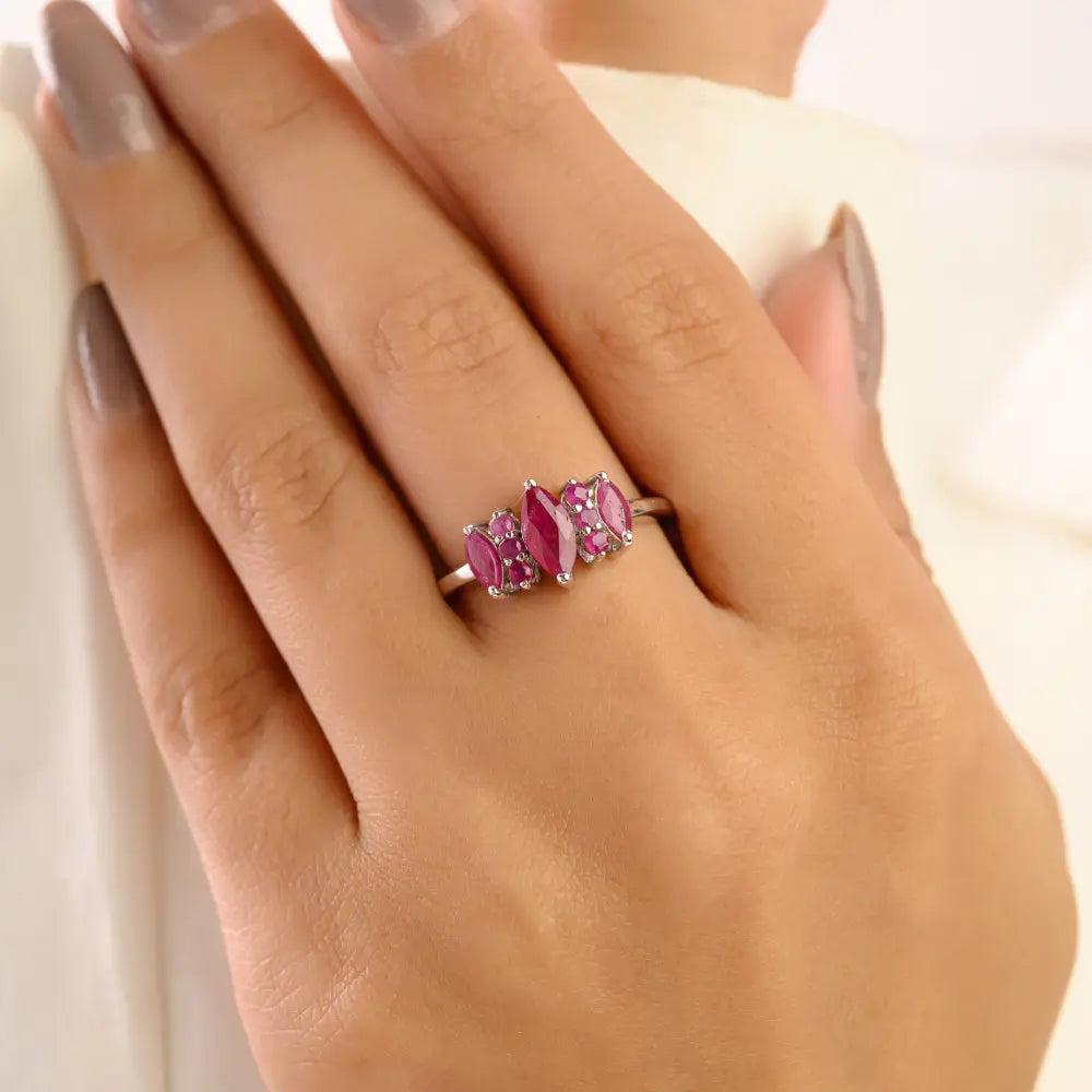 Natural Ruby Proposal Ring Set in 925 Sterling Silver Prong Setting