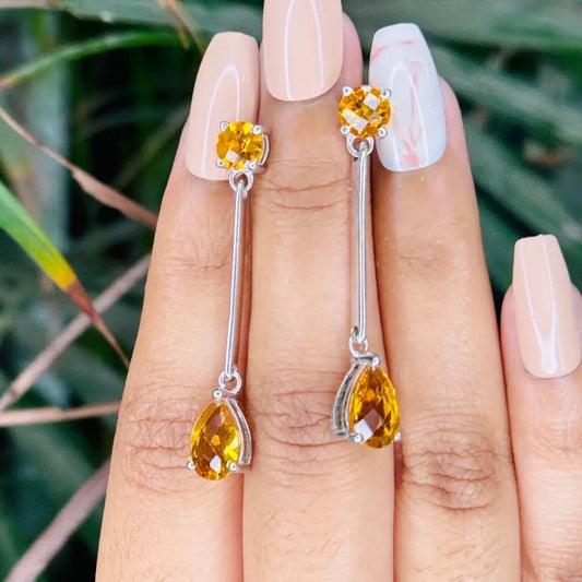 Designer Fine Jewelry Natural Citrine Dangle & Drop Earrings For Women Pure 925 Sterling Silver