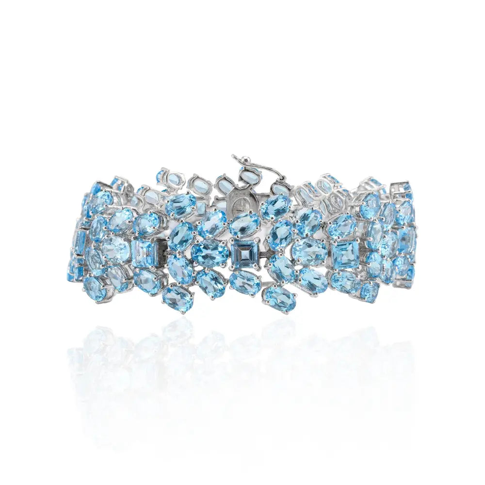 Party Wear Jewelry 925 Sterling Silver Blue Topaz Statement Wedding Bracelet Set In Prong Setting