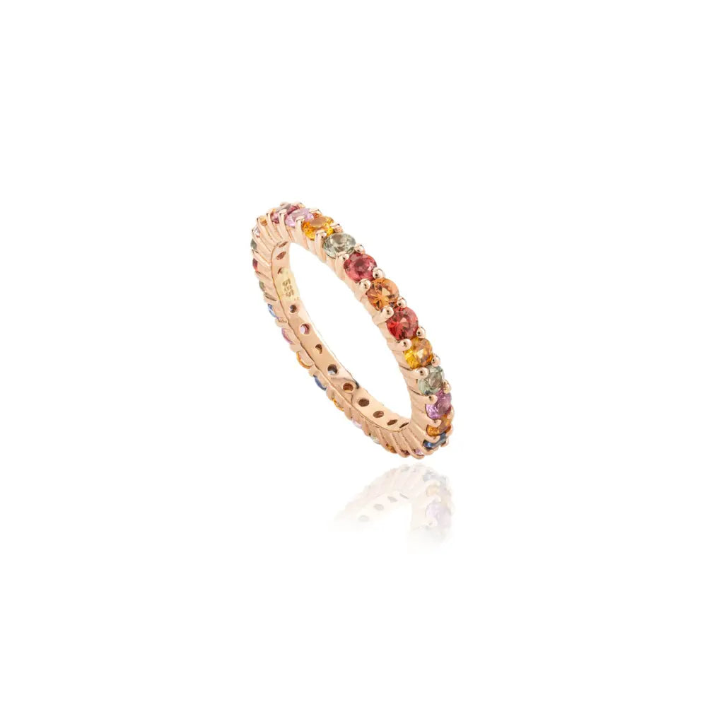 Minimalist Jewelry 14K Rose Gold Natural Multi Gemstone Eternity Band Ring